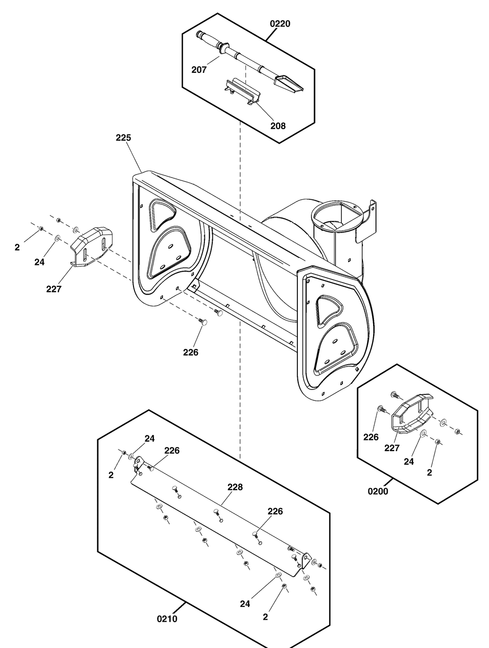 Auger Housing Group Diagram and Parts List for 1696815-00-1227MDS 2018 Briggs and Stratton Snow Blower